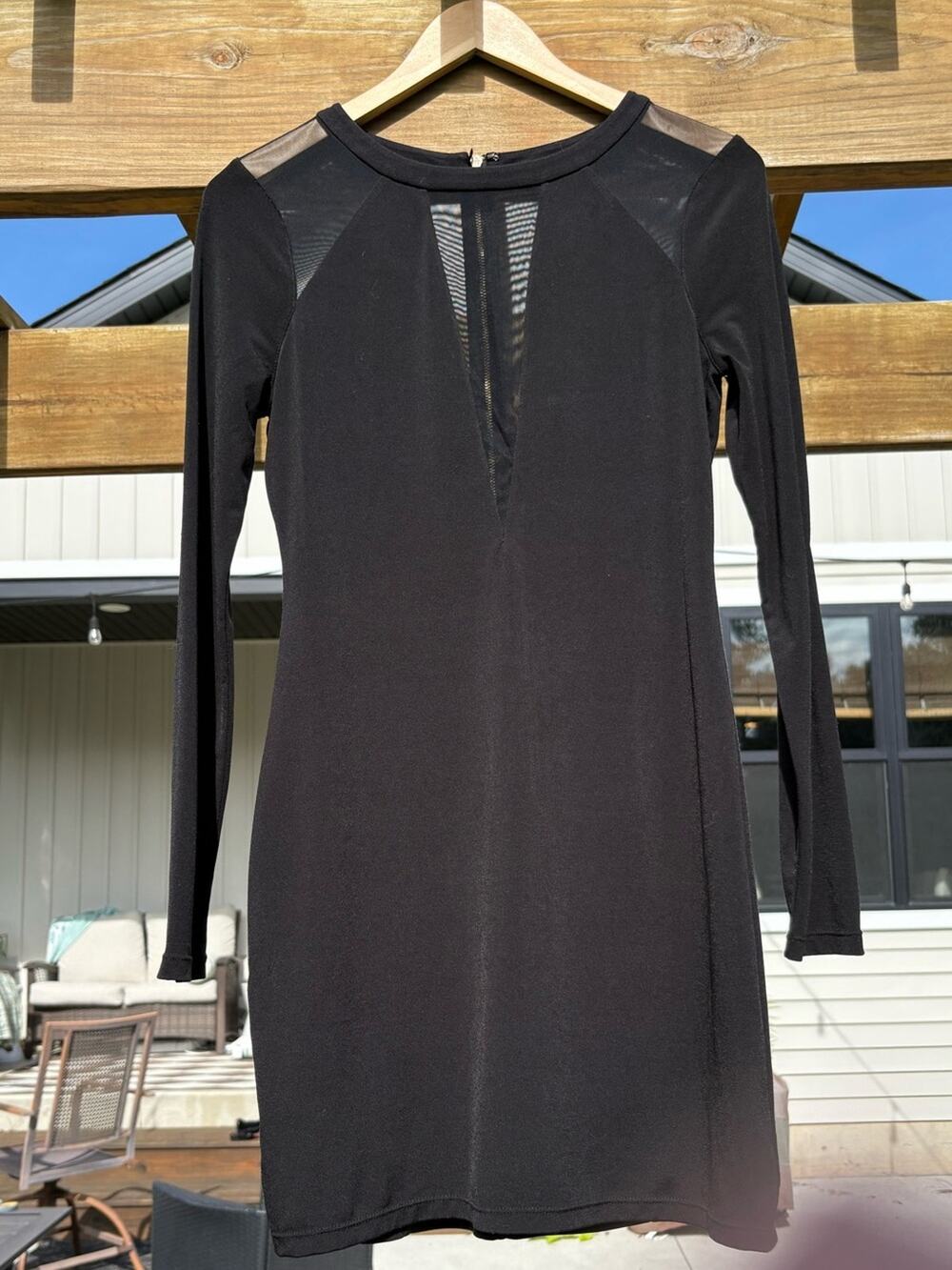 Express Classic Black Long-Sleeve Mesh Insert Dress-Size S